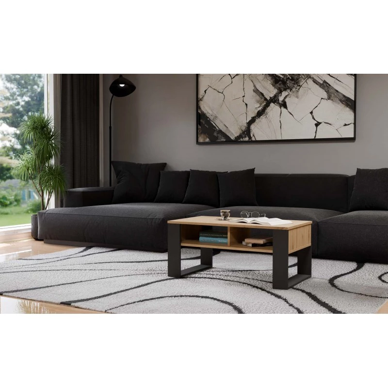 Mesa de centro top e shop Modern 90×58×50 cm, estrutura antracite, prateleiras em carvalho Artisan mate