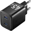 Vention FEFB0-EU carregador rápido AC de interior 45W 2× USB-C — para smartphone, portátil, tablet, smartwatch, auscultadores (preto)