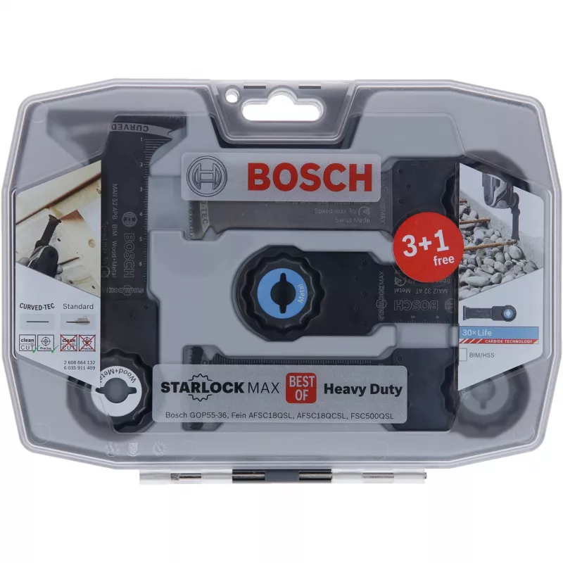 Conjuntos Bosch Starlock Best of Heavy Duty, 4 peças, conjunto de lâminas, metal, madeira, preto, caixa