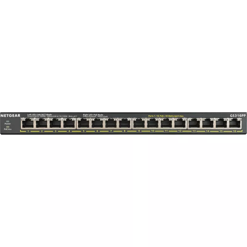 NETGEAR GS316P Não gerido Gigabit Ethernet (10/100/1000) Power over Ethernet (PoE) preto