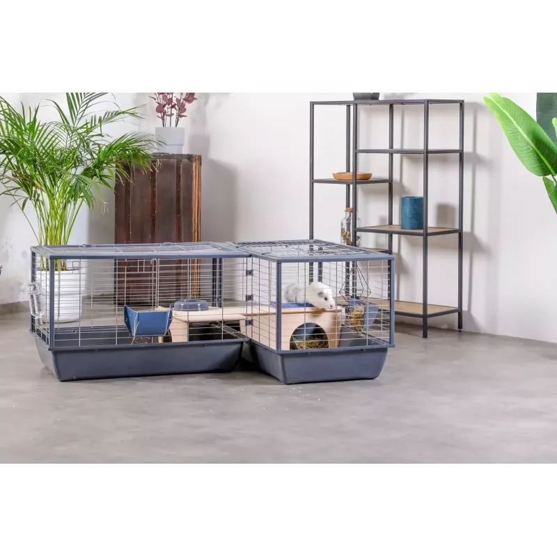 Gaiola para coelhos de interior ZOLUX Neolife Connect 101,5×54×51 cm – estrutura metálica, base de plástico, cinzento