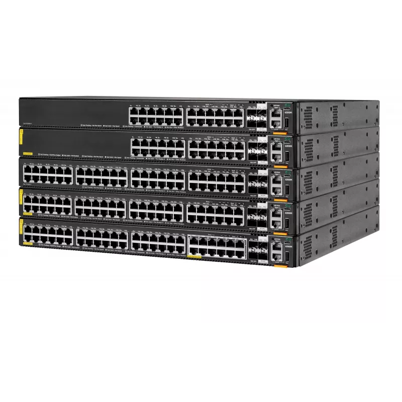 HPE - Aruba 6200M 36G 12SR5 Class6 PoE 4SFP+ Switch - Switch - distância máx. de empilhamento 10 km - L3 - gerido - 36 x 10/100/1000 (4PPoE) + 12 x 1/2.5/5GBase-T (4PPoE) + 4 x 1 Gigabit
