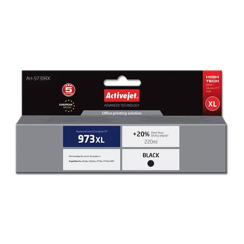 Tinta Activejet AH-973BRX (substitui HP 973XL L0S07AE; Premium; 220 ml; preto)