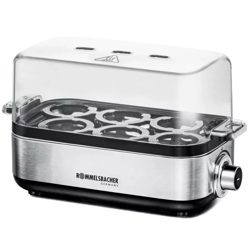 Ovoqueira Rommelsbacher ER 600 — ovoqueira elétrica, capacidade 6 ovos, 400 W, aço inoxidável, tampa transparente
