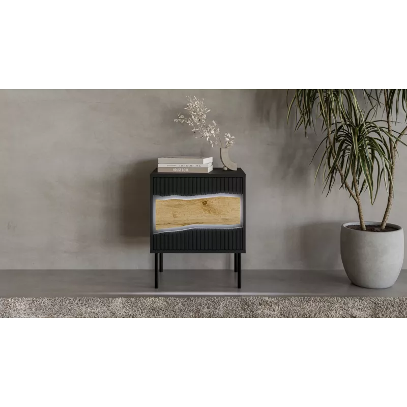 Mesa de cabeceira Cama INSERTO, 2 unid., 50x40x61.5 cm, preto + LED