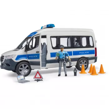 Conjunto Mercedes-Benz Polícia Sprinter com figura e módulo de luz/som