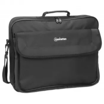 Mala para portátil Manhattan Cambridge 17,3 polegadas, design Clamshell, preto, LOW COST, compartimento para acessórios, compartimento para documentos na parte traseira, alça de ombro (amovível), compatível com Targus CN418EU, mala para portátil, três anos de garantia