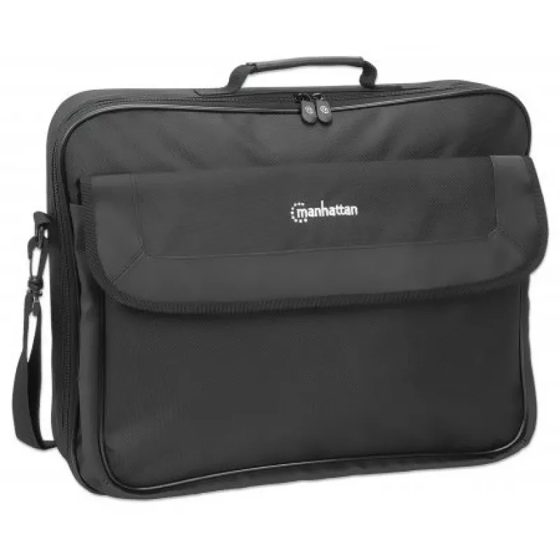 Mala para portátil Manhattan Cambridge 17,3 polegadas, design Clamshell, preto, LOW COST, compartimento para acessórios, compartimento para documentos na parte traseira, alça de ombro (amovível), compatível com Targus CN418EU, mala para portátil, três anos de garantia