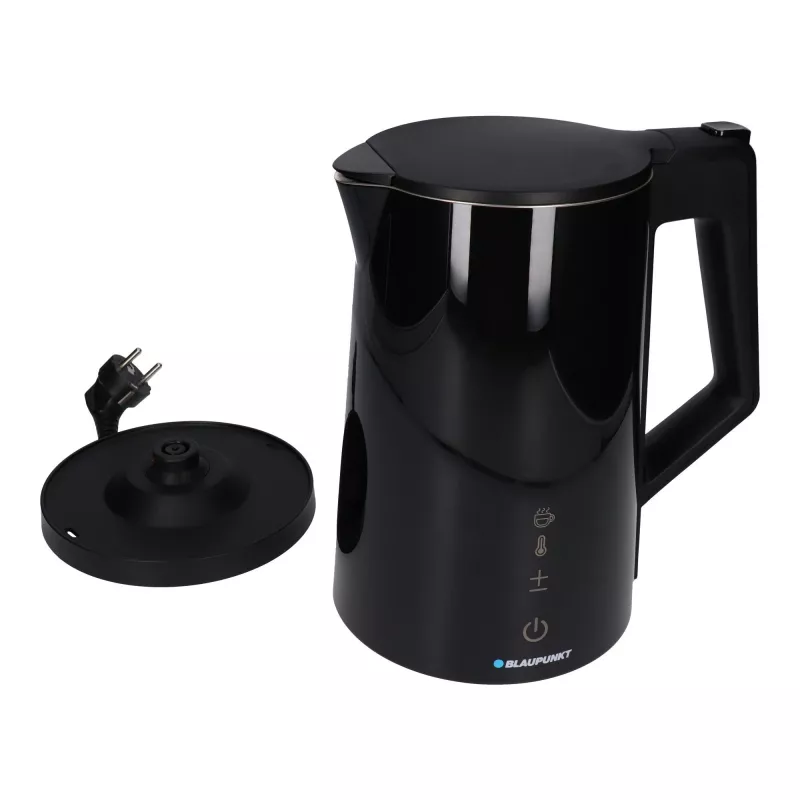 Chaleira elétrica BLAUPUNKT EKD601, 1,7 L, 2200 W, regulável 40–100 °C, preta, aço inoxidável