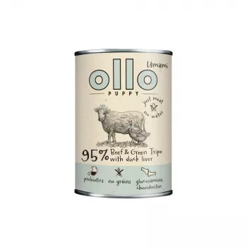 OLLO Puppy Umami Vaca e tripa verde com fígado de pato - Comida húmida para cães - 400 g