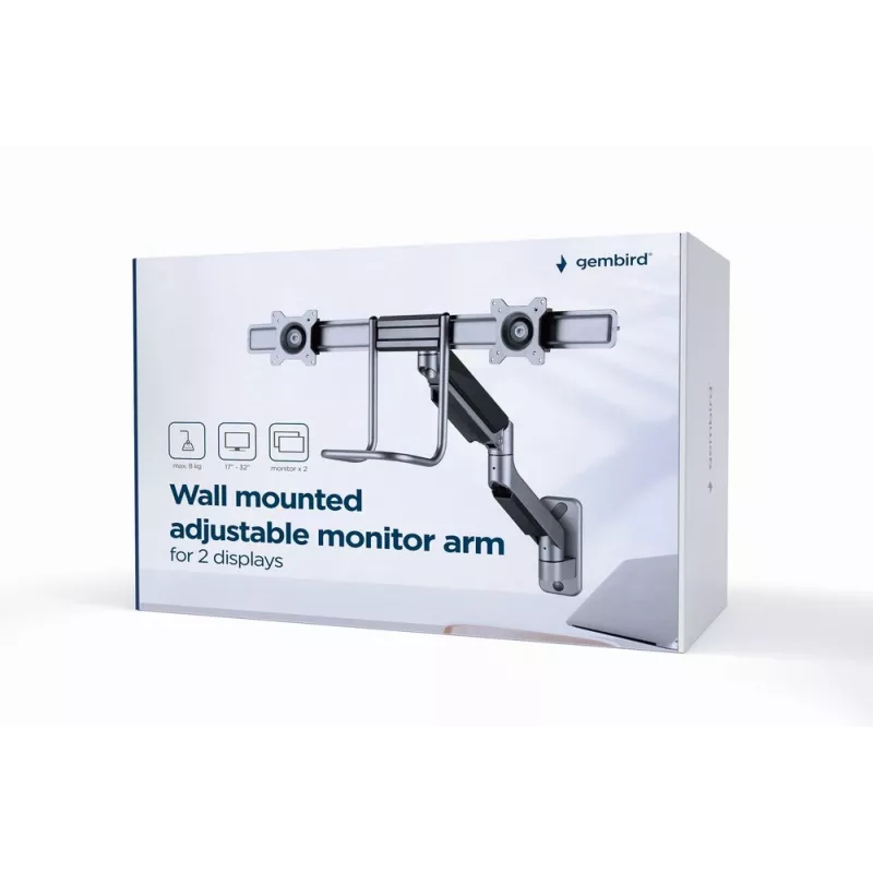 Suporte de parede ajustável Gembird para 2 monitores 17''-32'' até 8 kg MA-WA2-02