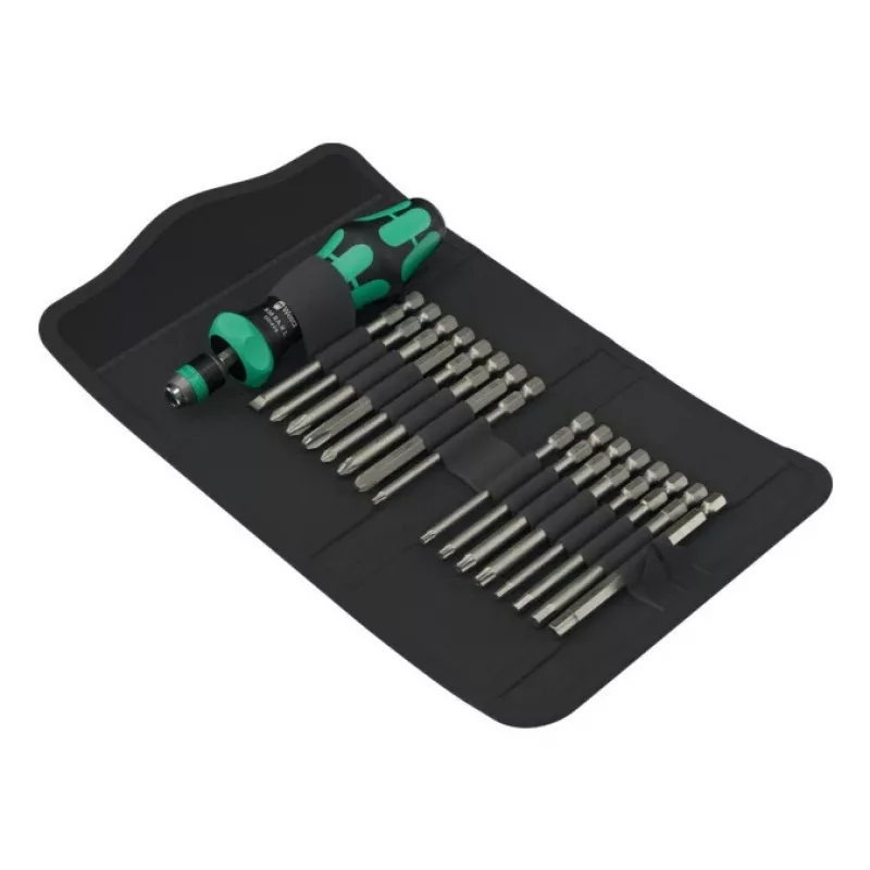 Conjunto de ferramentas manuais Wera Kraftform Kompakt 60 RA-R 1, conjunto de chaves de fendas e bits de 17 peças, punho de roquete compacto