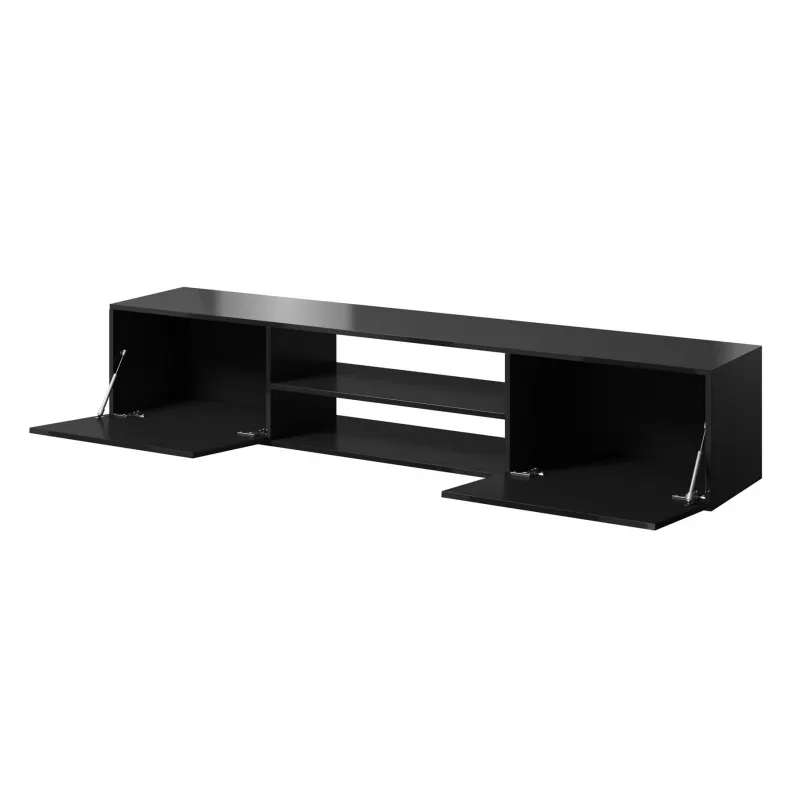 Móvel de TV Cama Meble SLIDE 200K — 200x40x37 cm, preto brilhante, tampo de aglomerado