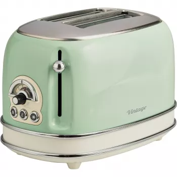 Torradeira Ariete 155 Design de 2 fatias com cestos para sanduíches, 6 níveis de tostagem, 810 W, caixa em aço inoxidável, gaveta de migalhas removível, verde pastel
