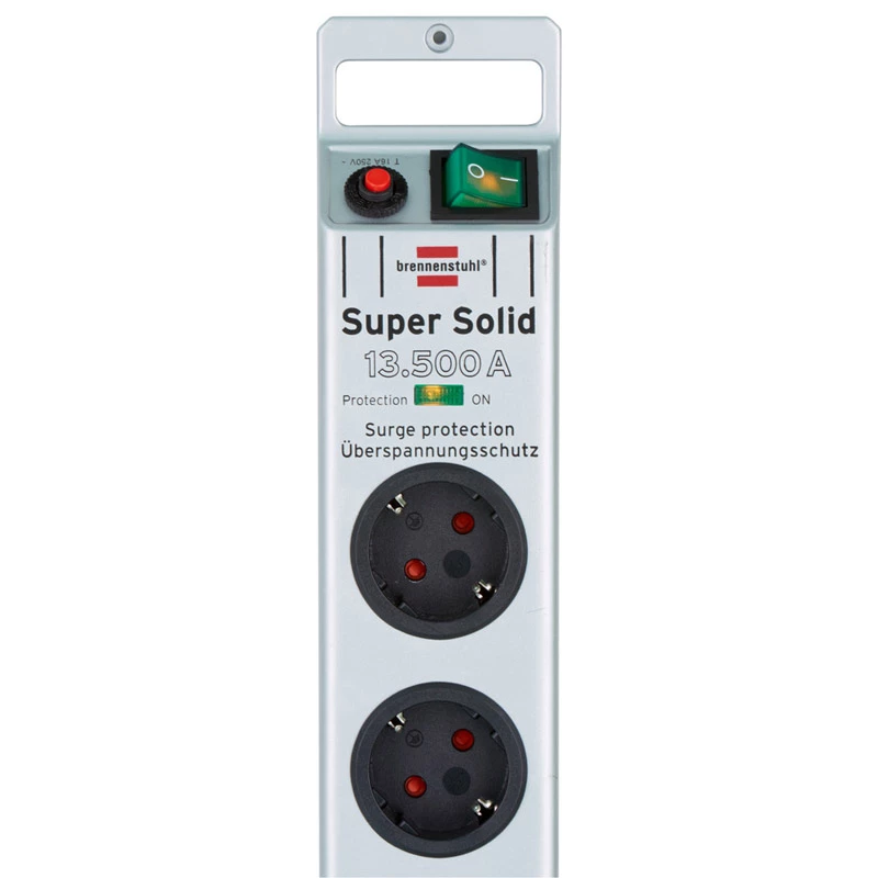 Extensão elétrica Super-Solid 8 tomadas (prateada, 2,5 metros, proteção contra sobretensão 13.500A)
