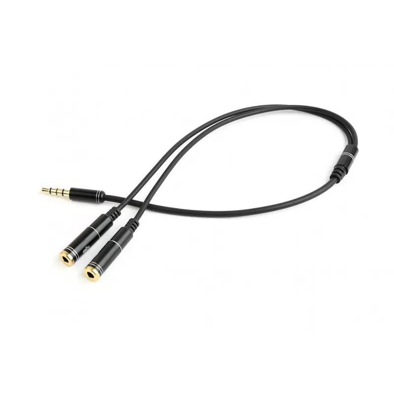 Adaptador de áudio Gembird CCA-417M, macho de 3,5 mm de 4 pinos para 2x fêmea de 3,5 mm, 0,2 m, preto