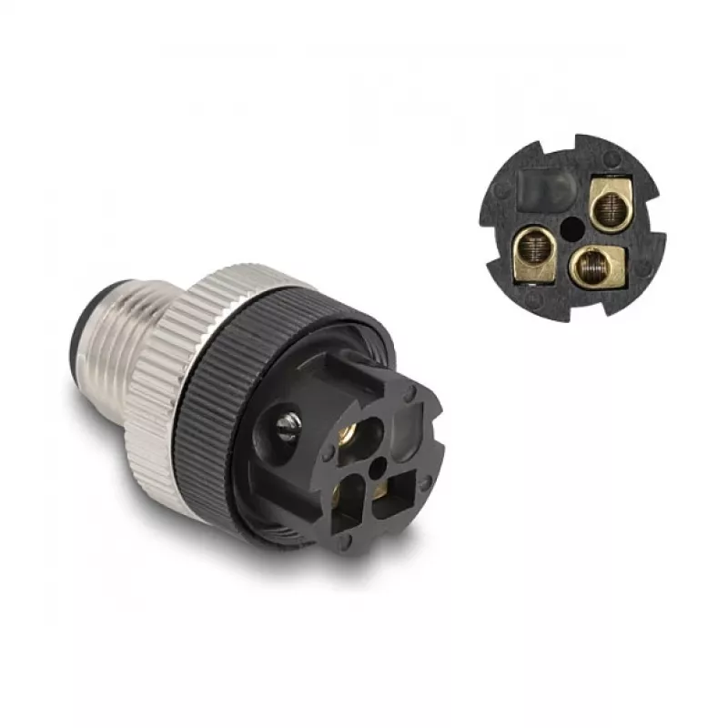 Conector M12 codificação A 3 pinos macho DeLOCK 60566 ligação por parafuso preto