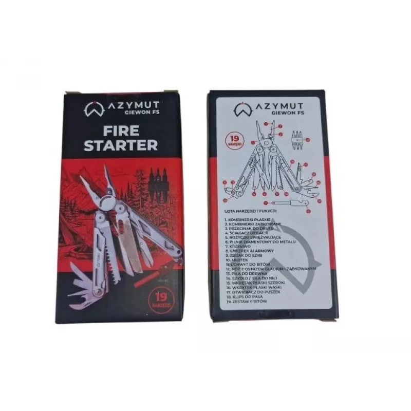 Multiferramenta AZYMUT Giewon FS Fire Starter com 19 ferramentas, pederneira, apito, bolsa de cinto (H2038A)