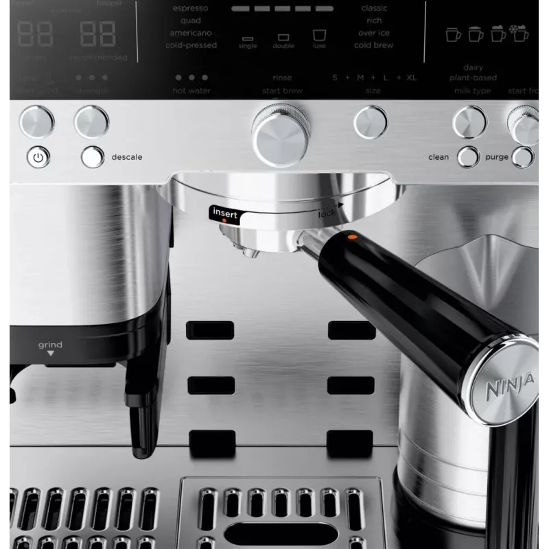 Máquina de café expresso Ninja ES601EU — depósito de água de 2 L, capacidade para 1 chávena, preto/aço inoxidável
