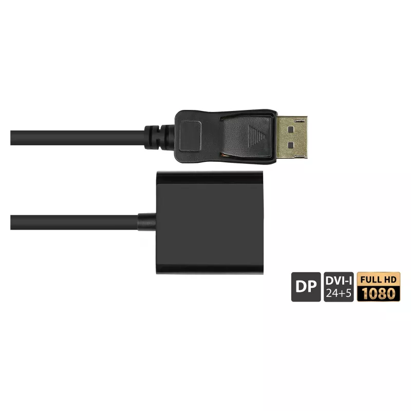 Adaptador DisplayPort macho para DVI-I 24+5 fêmea, 1080P @60Hz, contactos banhados a ouro, aprox. 20cm, Good C (DP-AD10)
