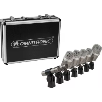 Conjunto de microfones para bateria Omnitronic MIC 77-7LMH MK2 — kit de 7 peças para microfonação múltipla de bateria
