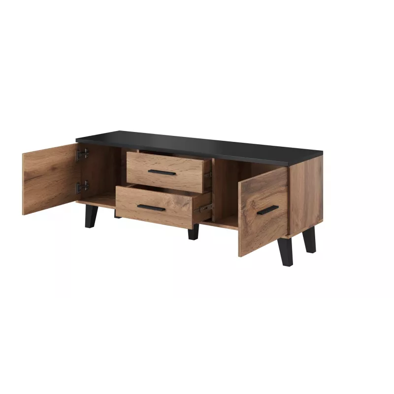 Cama Meble LOTTA 140 cm móvel de TV, carvalho Wotan + preto mate