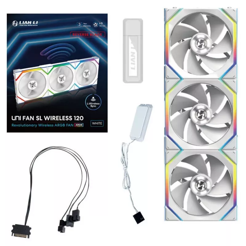 Lian Li UNI FAN SL Wireless 120 ARGB Reverse Blade branco pack de 3