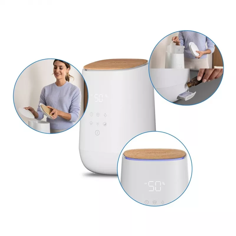 Humidificador ultrassónico Medisana AH 680, 2,6 L, branco, madeira, 24 W