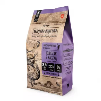Alimento seco para gatos wiejskazagroda frango e pato 5 kg – adulto, proteína 44 %, gordura 17 %, humidade 6 %