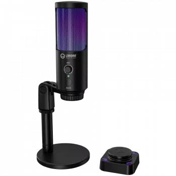 LORGAR SMP40, microfone RGB com botão de silenciamento externo e suporte metálico, preto