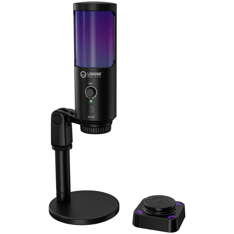 LORGAR SMP40, microfone RGB com botão de silenciamento externo e suporte metálico, preto