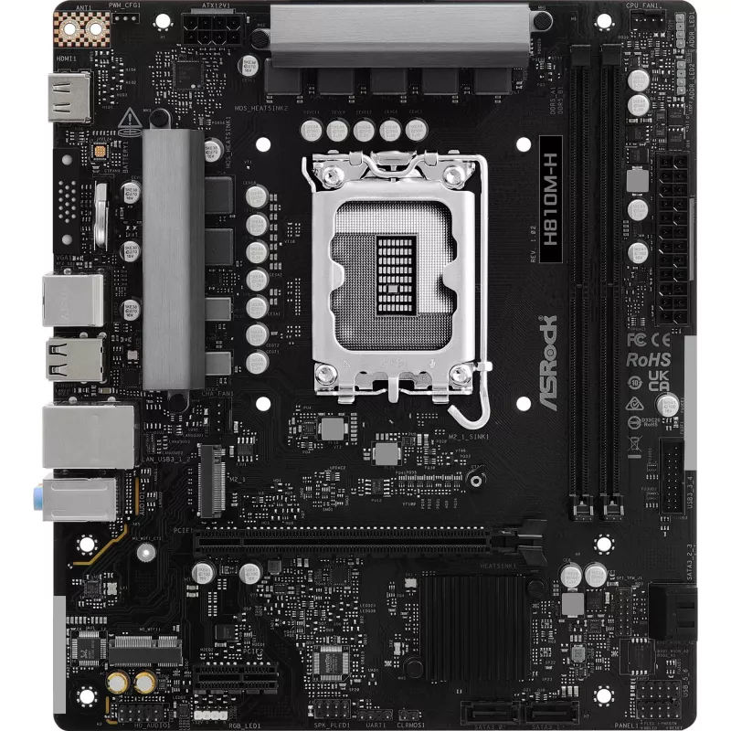 Placa-mãe ASROCK H810M‑X micro ATX Intel H810 LGA 1851 DDR5 2× DIMM 128GB M.2 2.5GbE HDMI DisplayPort