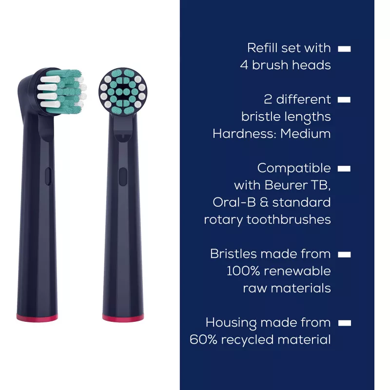 Beurer TB Clean Eco Green Planet cabeças de escova, azul-escuro, pack de 4
