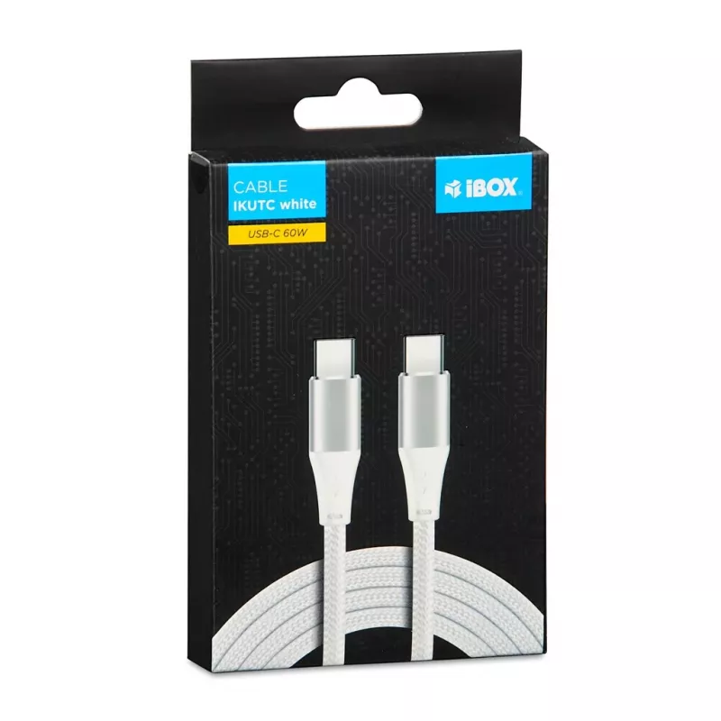Cabo USB-C para USB-C IBOX IKUTC2W 2 m, USB 2.0, 3 A, branco, revestimento têxtil
