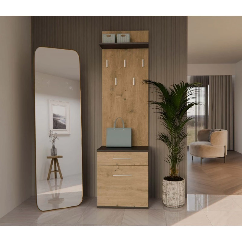 Cabide Top e Shop DUO WIESZAK ANT/ART antracite e carvalho, aglomerado, 5 ganchos