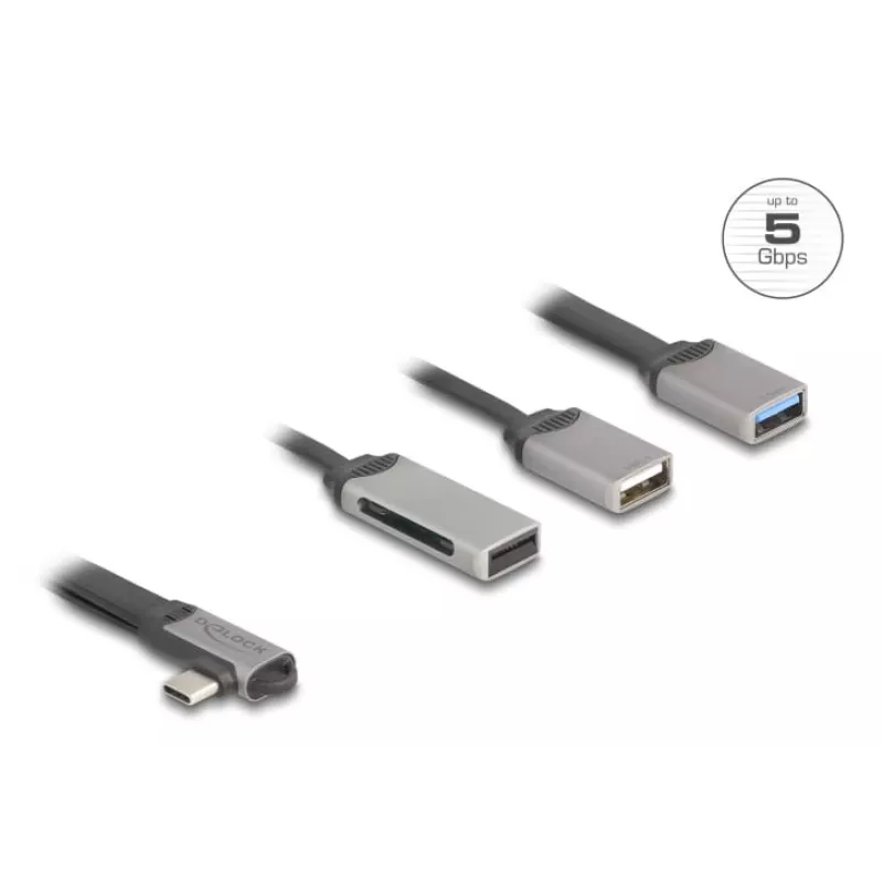 Hub USB 3.2 Gen 1 Type-C DeLOCK 64303 5000 Mbit/s cinzento
