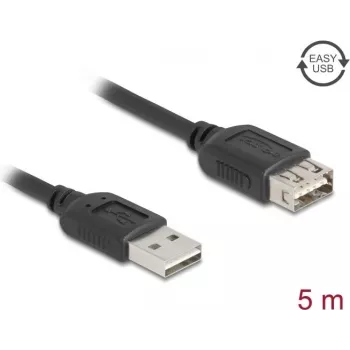 Cabo de extensão USB-A para USB-A DELOCK 81515 USB 2.0, 5 m, preto, contactos dourados