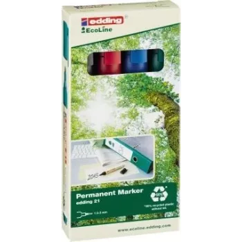 Marcador permanente Edding EcoLine 21 preto azul verde vermelho 4 unid.