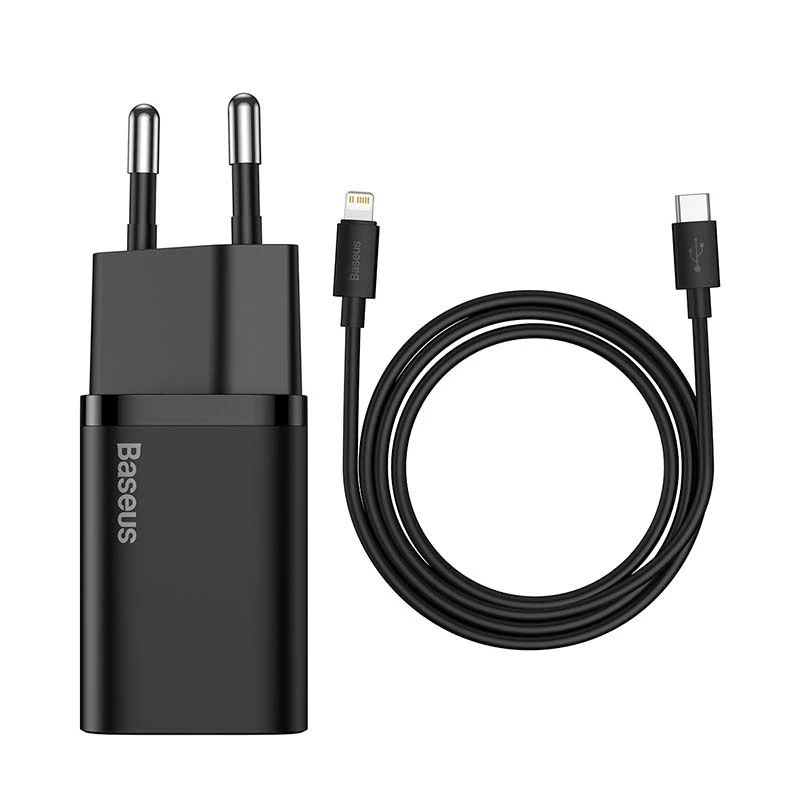 Carregador rápido Baseus Super Si 1C 20W com cabo USB-C para Lightning 1m (preto)