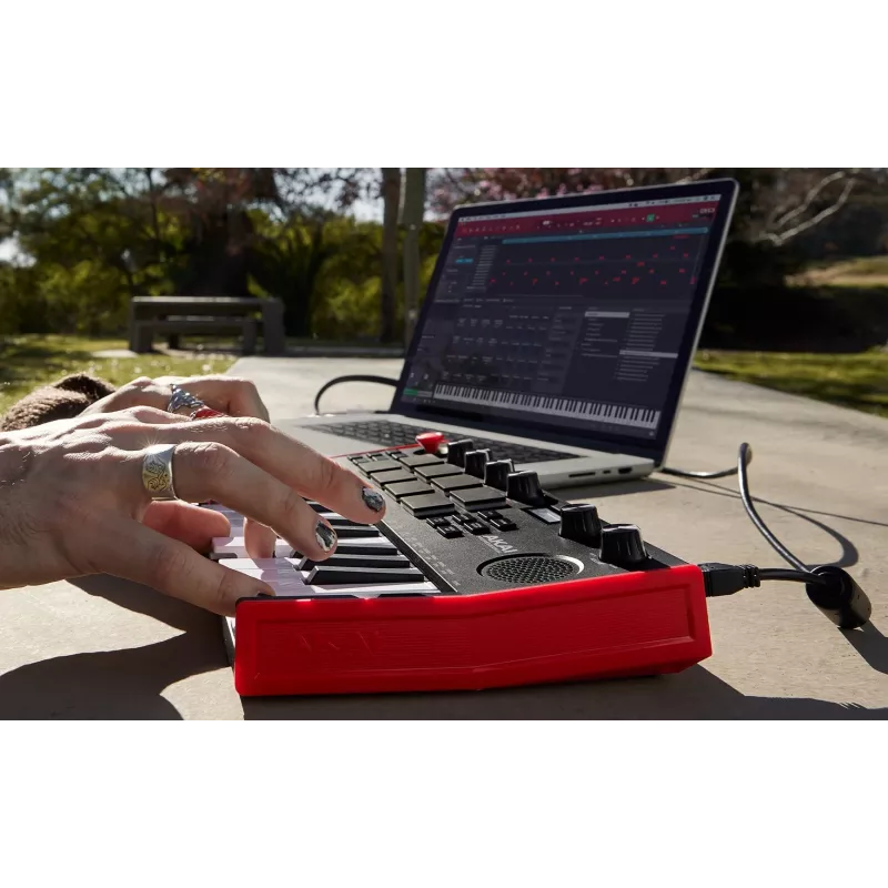 Akai MPK Mini Play MK3 teclado controlador MIDI com controlador de pads, USB, preto/vermelho
