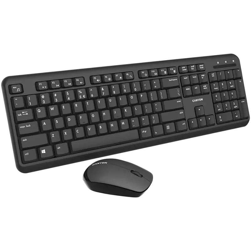 Conjunto de teclado e rato sem fios CANYON CNS-HSETW02-UK/US preto Velvet — conjunto combinado sem fios compacto com recetor USB