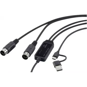 Renkforce RF-6439636 Adaptador USB, MIDI [2x ficha DIN 5 pinos - 1x USB-C®, USB-A] preto 2 m (RF-6439636)