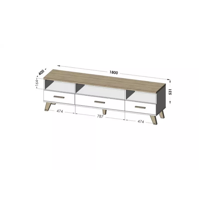 Cama Meble LOTTA 180 cm móvel de TV, carvalho Wotan + preto mate