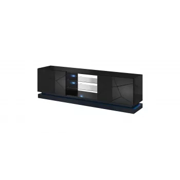 Móvel de TV Cama QIU 200 MDF preto brilhante/preto brilhante