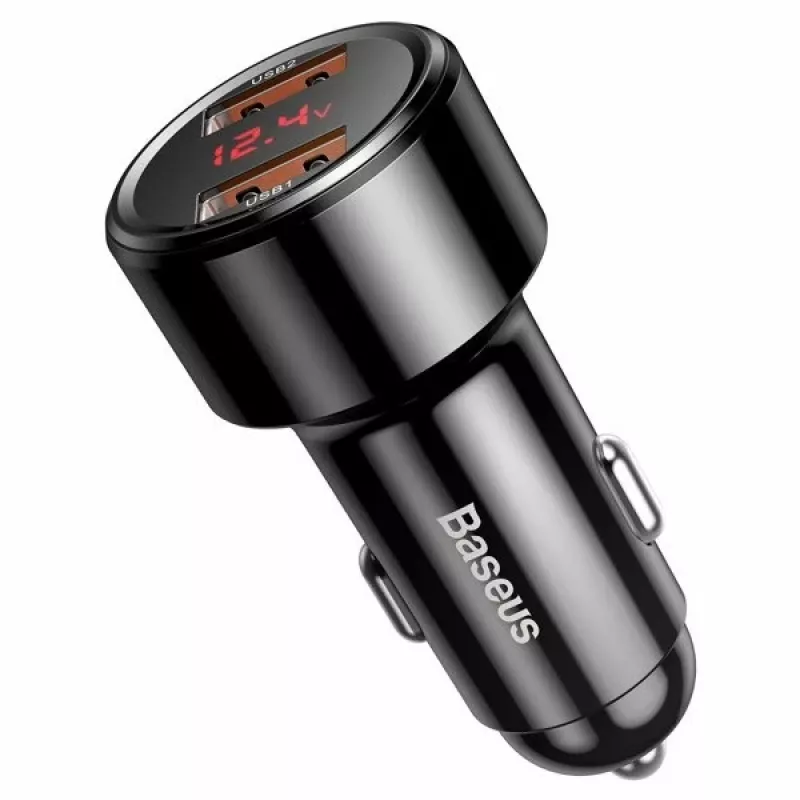 Baseus Magic CCMLC20A-01 carregador de carro, 2x USB-A QC 3.0, 45 W, 6 A, ecrã de tensão, preto
