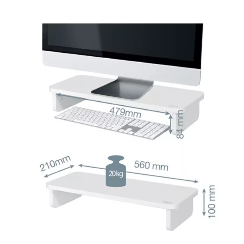 Suporte para monitor LEITZ Freestanding 64340001 — suporte de secretária para ecrãs de 61 cm (24 polegadas), capacidade de carga 20 kg, altura ajustável, branco