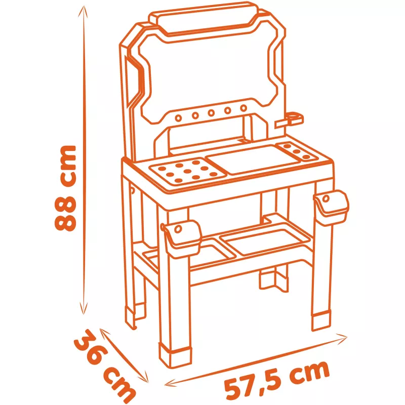 Bancada de ferramentas de brincar SMOBY Black & Decker modelo 2025 com ferramentas e acessórios