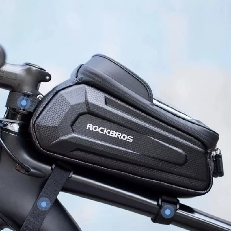 Rockbros B68 Bolsa de quadro de bicicleta com bolso para telemóvel 1,7 l preta