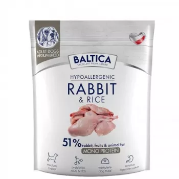 BALTICA Nutraceutic Hypoallergenic M Coelho com Arroz – Alimento seco para cães – 1 kg