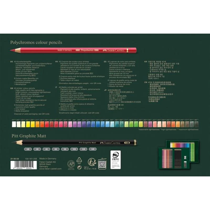 Canetas à base de óleo Faber-Castell Polychromos & Pitt Graphite Matt conjunto 48 unid. multicolor